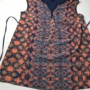 Patterned Navy and Orange Mini Dress